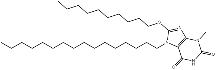 8-(decylsulfanyl)-7-hexadecyl-3-methyl-3,7-dihydro-1H-purine-2,6-dione Struktur