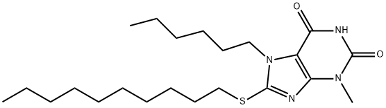 8-(decylsulfanyl)-7-hexyl-3-methyl-3,7-dihydro-1H-purine-2,6-dione Struktur