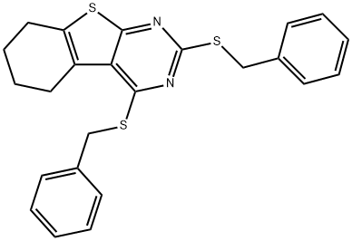 2,4-bis(benzylsulfanyl)-5,6,7,8-tetrahydro[1]benzothieno[2,3-d]pyrimidine Struktur