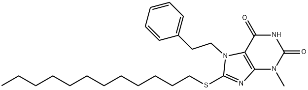 8-(dodecylsulfanyl)-3-methyl-7-(2-phenylethyl)-3,7-dihydro-1H-purine-2,6-dione Struktur