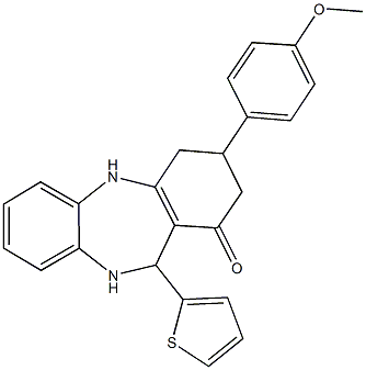 3-(4-methoxyphenyl)-11-(2-thienyl)-2,3,4,5,10,11-hexahydro-1H-dibenzo[b,e][1,4]diazepin-1-one Struktur