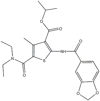 isopropyl 2-[(1,3-benzodioxol-5-ylcarbonyl)amino]-5-[(diethylamino)carbonyl]-4-methyl-3-thiophenecarboxylate Struktur