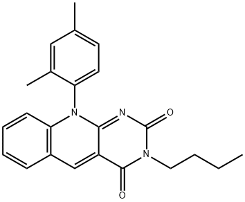 3-butyl-10-(2,4-dimethylphenyl)pyrimido[4,5-b]quinoline-2,4(3H,10H)-dione Struktur