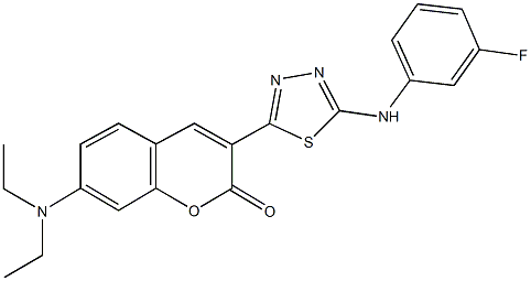 7-(diethylamino)-3-{5-[(3-fluorophenyl)amino]-1,3,4-thiadiazol-2-yl}-2H-chromen-2-one Struktur