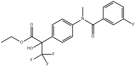 ethyl 3,3,3-trifluoro-2-{4-[(3-fluorobenzoyl)(methyl)amino]phenyl}-2-hydroxypropanoate Struktur