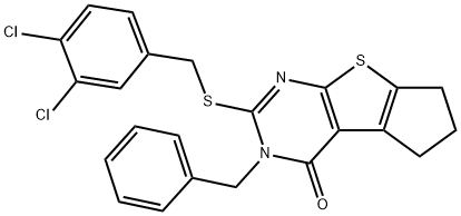 3-benzyl-2-[(3,4-dichlorobenzyl)sulfanyl]-3,5,6,7-tetrahydro-4H-cyclopenta[4,5]thieno[2,3-d]pyrimidin-4-one Struktur