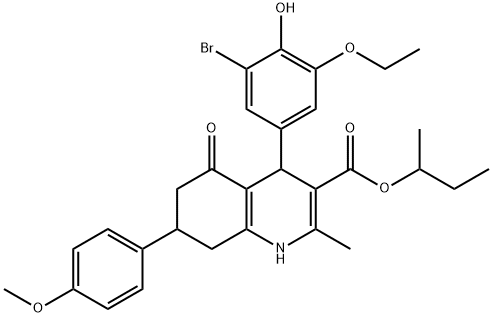 sec-butyl 4-(3-bromo-5-ethoxy-4-hydroxyphenyl)-7-(4-methoxyphenyl)-2-methyl-5-oxo-1,4,5,6,7,8-hexahydro-3-quinolinecarboxylate Struktur