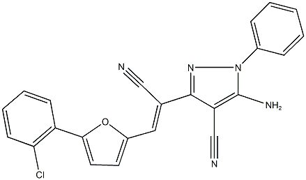 5-amino-3-{2-[5-(2-chlorophenyl)-2-furyl]-1-cyanovinyl}-1-phenyl-1H-pyrazole-4-carbonitrile Struktur