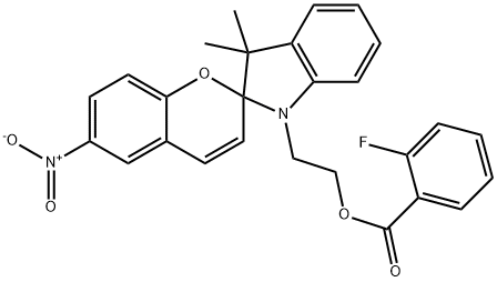 2-(3',3'-dimethyl-6-nitro-2',3'-dihydrospiro[2H-chromene-2,2'-(1'H)-indole]-1'-yl)ethyl 2-fluorobenzoate Struktur