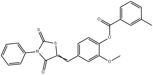 2-methoxy-4-[(4-oxo-3-phenyl-2-thioxo-1,3-thiazolidin-5-ylidene)methyl]phenyl 3-methylbenzoate Struktur