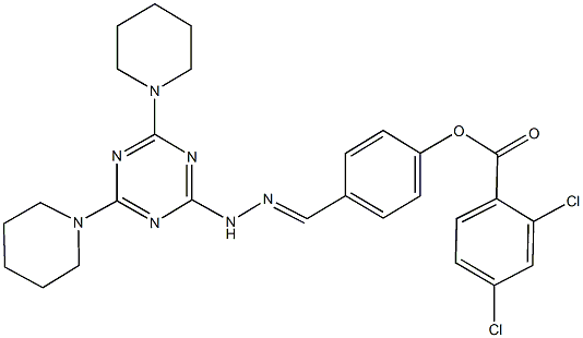 4-{2-[4,6-di(1-piperidinyl)-1,3,5-triazin-2-yl]carbohydrazonoyl}phenyl 2,4-dichlorobenzoate Struktur