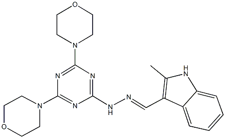 2-methyl-1H-indole-3-carbaldehyde [4,6-di(4-morpholinyl)-1,3,5-triazin-2-yl]hydrazone Struktur