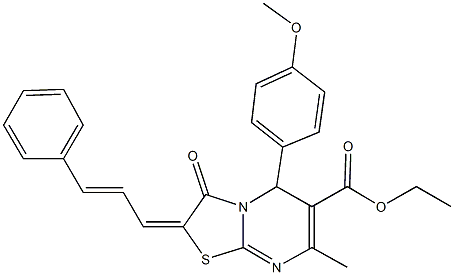 ethyl 5-(4-methoxyphenyl)-7-methyl-3-oxo-2-(3-phenyl-2-propenylidene)-2,3-dihydro-5H-[1,3]thiazolo[3,2-a]pyrimidine-6-carboxylate Struktur