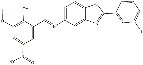 4-nitro-2-({[2-(3-iodophenyl)-1,3-benzoxazol-5-yl]imino}methyl)-6-methoxyphenol Struktur