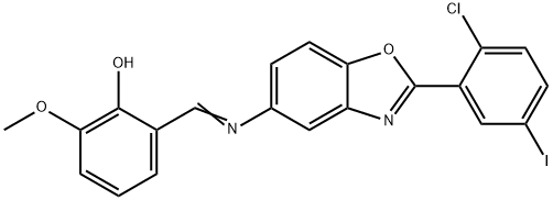 2-({[2-(2-chloro-5-iodophenyl)-1,3-benzoxazol-5-yl]imino}methyl)-6-methoxyphenol Struktur