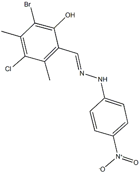 3-bromo-5-chloro-2-hydroxy-4,6-dimethylbenzaldehyde {4-nitrophenyl}hydrazone Struktur