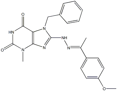 7-benzyl-8-{2-[1-(4-methoxyphenyl)ethylidene]hydrazino}-3-methyl-3,7-dihydro-1H-purine-2,6-dione Struktur