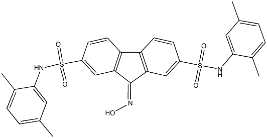 N~2~,N~7~-bis(2,5-dimethylphenyl)-9-(hydroxyimino)-9H-fluorene-2,7-disulfonamide Struktur