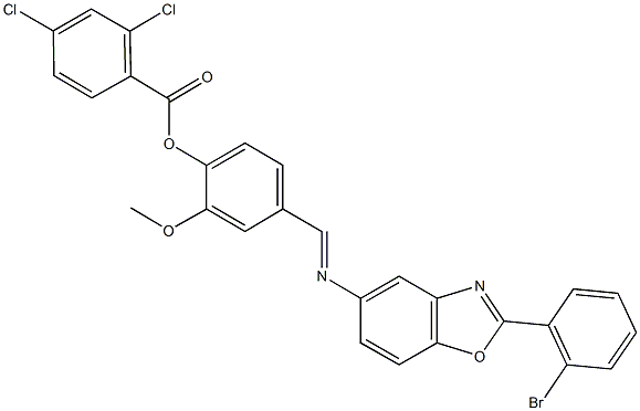 4-({[2-(2-bromophenyl)-1,3-benzoxazol-5-yl]imino}methyl)-2-methoxyphenyl 2,4-dichlorobenzoate Struktur