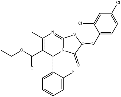 ethyl 2-(2,4-dichlorobenzylidene)-5-(2-fluorophenyl)-7-methyl-3-oxo-2,3-dihydro-5H-[1,3]thiazolo[3,2-a]pyrimidine-6-carboxylate Struktur