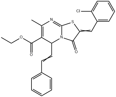 ethyl 2-(2-chlorobenzylidene)-7-methyl-3-oxo-5-(2-phenylvinyl)-2,3-dihydro-5H-[1,3]thiazolo[3,2-a]pyrimidine-6-carboxylate Struktur