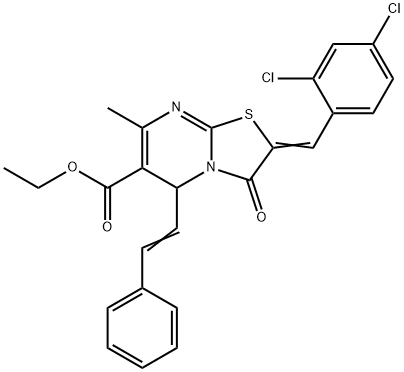 ethyl 2-(2,4-dichlorobenzylidene)-7-methyl-3-oxo-5-(2-phenylvinyl)-2,3-dihydro-5H-[1,3]thiazolo[3,2-a]pyrimidine-6-carboxylate Struktur