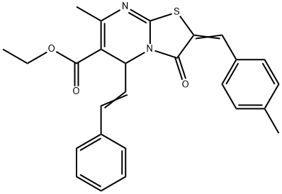 ethyl 7-methyl-2-(4-methylbenzylidene)-3-oxo-5-(2-phenylvinyl)-2,3-dihydro-5H-[1,3]thiazolo[3,2-a]pyrimidine-6-carboxylate Struktur