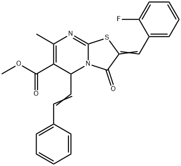 methyl 2-(2-fluorobenzylidene)-7-methyl-3-oxo-5-(2-phenylvinyl)-2,3-dihydro-5H-[1,3]thiazolo[3,2-a]pyrimidine-6-carboxylate Struktur