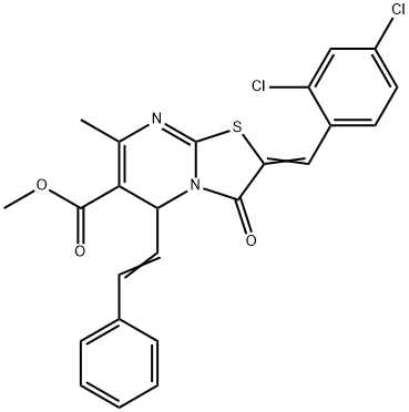 methyl 2-(2,4-dichlorobenzylidene)-7-methyl-3-oxo-5-(2-phenylvinyl)-2,3-dihydro-5H-[1,3]thiazolo[3,2-a]pyrimidine-6-carboxylate Struktur