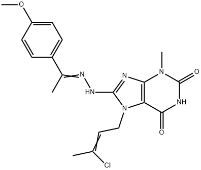 7-(3-chloro-2-butenyl)-8-{2-[1-(4-methoxyphenyl)ethylidene]hydrazino}-3-methyl-3,7-dihydro-1H-purine-2,6-dione Struktur