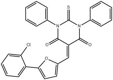 5-{[5-(2-chlorophenyl)-2-furyl]methylene}-1,3-diphenyl-2-thioxodihydro-4,6(1H,5H)-pyrimidinedione Struktur