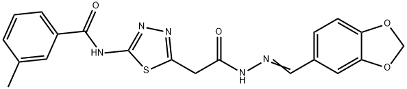 N-(5-{2-[2-(1,3-benzodioxol-5-ylmethylene)hydrazino]-2-oxoethyl}-1,3,4-thiadiazol-2-yl)-3-methylbenzamide Struktur