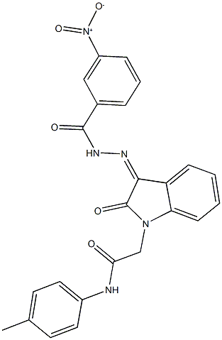 2-[3-({3-nitrobenzoyl}hydrazono)-2-oxo-2,3-dihydro-1H-indol-1-yl]-N-(4-methylphenyl)acetamide Struktur