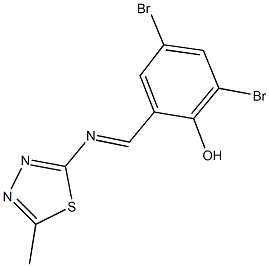 2,4-dibromo-6-{[(5-methyl-1,3,4-thiadiazol-2-yl)imino]methyl}phenol Struktur