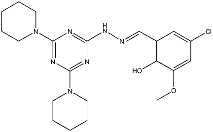 5-chloro-2-hydroxy-3-methoxybenzaldehyde (4,6-dipiperidin-1-yl-1,3,5-triazin-2-yl)hydrazone Struktur