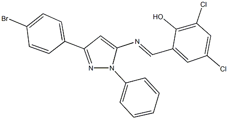 2-({[3-(4-bromophenyl)-1-phenyl-1H-pyrazol-5-yl]imino}methyl)-4,6-dichlorophenol Struktur