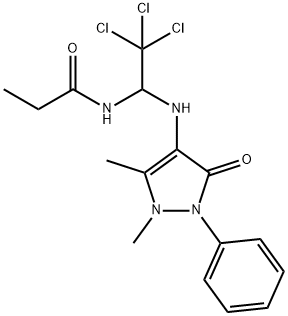 N-{2,2,2-trichloro-1-[(1,5-dimethyl-3-oxo-2-phenyl-2,3-dihydro-1H-pyrazol-4-yl)amino]ethyl}propanamide Struktur