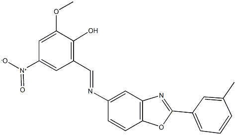 4-nitro-2-methoxy-6-({[2-(3-methylphenyl)-1,3-benzoxazol-5-yl]imino}methyl)phenol Struktur