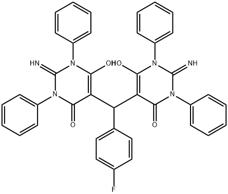 5-[(4-fluorophenyl)(6-hydroxy-2-imino-4-oxo-1,3-diphenyl-1,2,3,4-tetrahydro-5-pyrimidinyl)methyl]-6-hydroxy-2-imino-1,3-diphenyl-2,3-dihydro-4(1H)-pyrimidinone Struktur