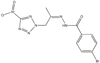 4-bromo-N'-(2-{5-nitro-2H-tetraazol-2-yl}-1-methylethylidene)benzohydrazide Struktur