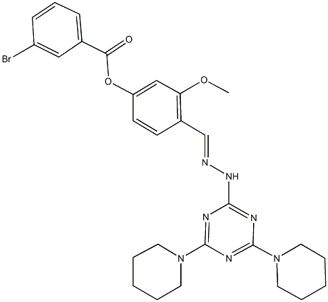 4-{2-[4,6-di(1-piperidinyl)-1,3,5-triazin-2-yl]carbohydrazonoyl}-3-methoxyphenyl 3-bromobenzoate Struktur