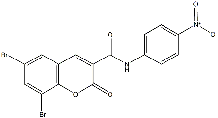 6,8-dibromo-N-{4-nitrophenyl}-2-oxo-2H-chromene-3-carboxamide Struktur