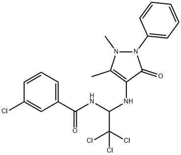 3-chloro-N-{2,2,2-trichloro-1-[(1,5-dimethyl-3-oxo-2-phenyl-2,3-dihydro-1H-pyrazol-4-yl)amino]ethyl}benzamide Struktur