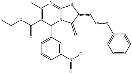 ethyl 5-{3-nitrophenyl}-7-methyl-3-oxo-2-(3-phenyl-2-propenylidene)-2,3-dihydro-5H-[1,3]thiazolo[3,2-a]pyrimidine-6-carboxylate Struktur