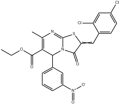 ethyl 2-(2,4-dichlorobenzylidene)-5-{3-nitrophenyl}-7-methyl-3-oxo-2,3-dihydro-5H-[1,3]thiazolo[3,2-a]pyrimidine-6-carboxylate Struktur