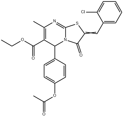 ethyl 5-[4-(acetyloxy)phenyl]-2-(2-chlorobenzylidene)-7-methyl-3-oxo-2,3-dihydro-5H-[1,3]thiazolo[3,2-a]pyrimidine-6-carboxylate Struktur