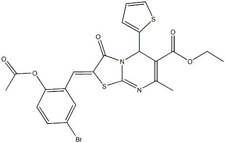 ethyl 2-[2-(acetyloxy)-5-bromobenzylidene]-7-methyl-3-oxo-5-(2-thienyl)-2,3-dihydro-5H-[1,3]thiazolo[3,2-a]pyrimidine-6-carboxylate Struktur