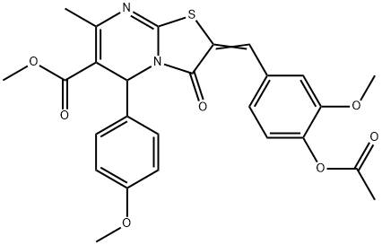 methyl 2-[4-(acetyloxy)-3-methoxybenzylidene]-5-(4-methoxyphenyl)-7-methyl-3-oxo-2,3-dihydro-5H-[1,3]thiazolo[3,2-a]pyrimidine-6-carboxylate Struktur