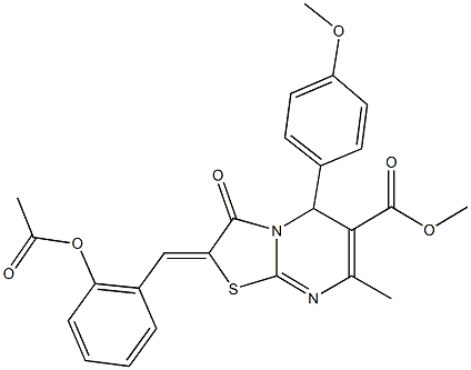 methyl 2-[2-(acetyloxy)benzylidene]-5-(4-methoxyphenyl)-7-methyl-3-oxo-2,3-dihydro-5H-[1,3]thiazolo[3,2-a]pyrimidine-6-carboxylate Struktur