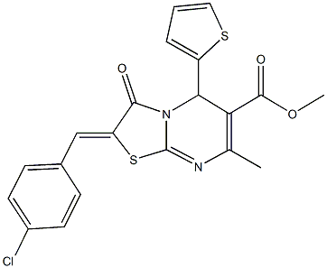 methyl 2-(4-chlorobenzylidene)-7-methyl-3-oxo-5-(2-thienyl)-2,3-dihydro-5H-[1,3]thiazolo[3,2-a]pyrimidine-6-carboxylate Struktur